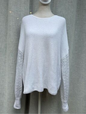 RED Valentino white crewneck sweater eyelet cotton embroidered sleeves